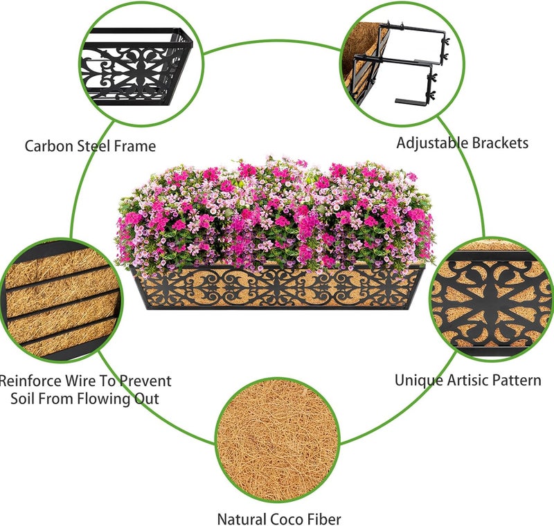 Karlliu 2 Pack 30 Inch Window Boxes Planters Railing Planter Box with Adjustable Brackets & Coco Liners Fabric Plant Grow Bags Deck Railing Planter Boxes Balcony Hanging Flower Box for Outdoor Plants - Image 4